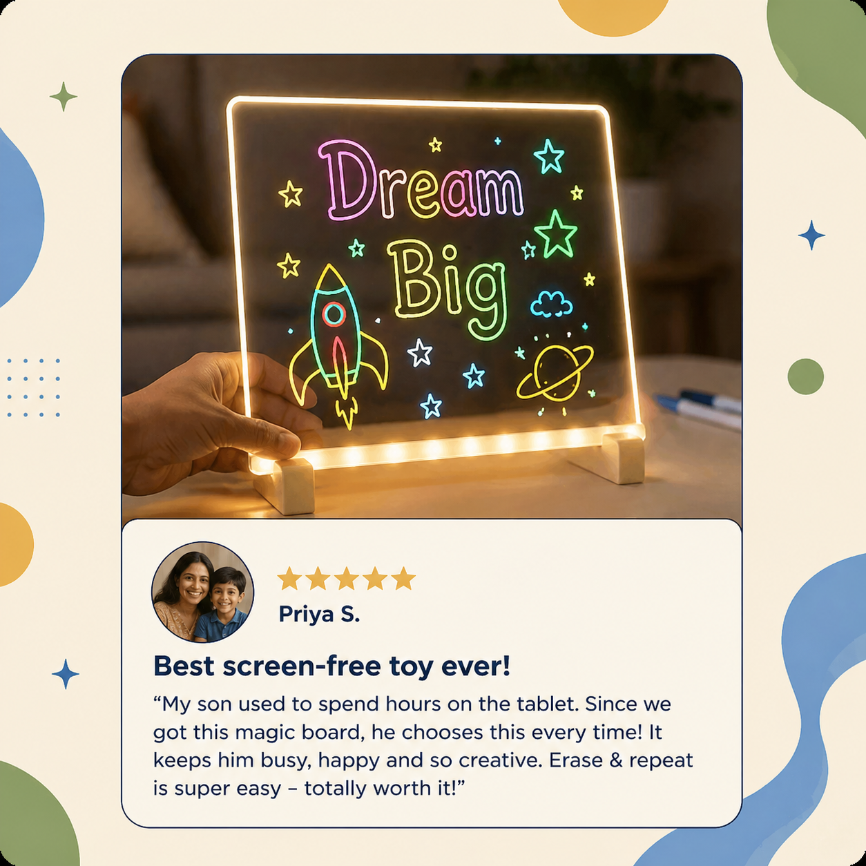 LED Acrylic Writing Board with Light & 7 Pens