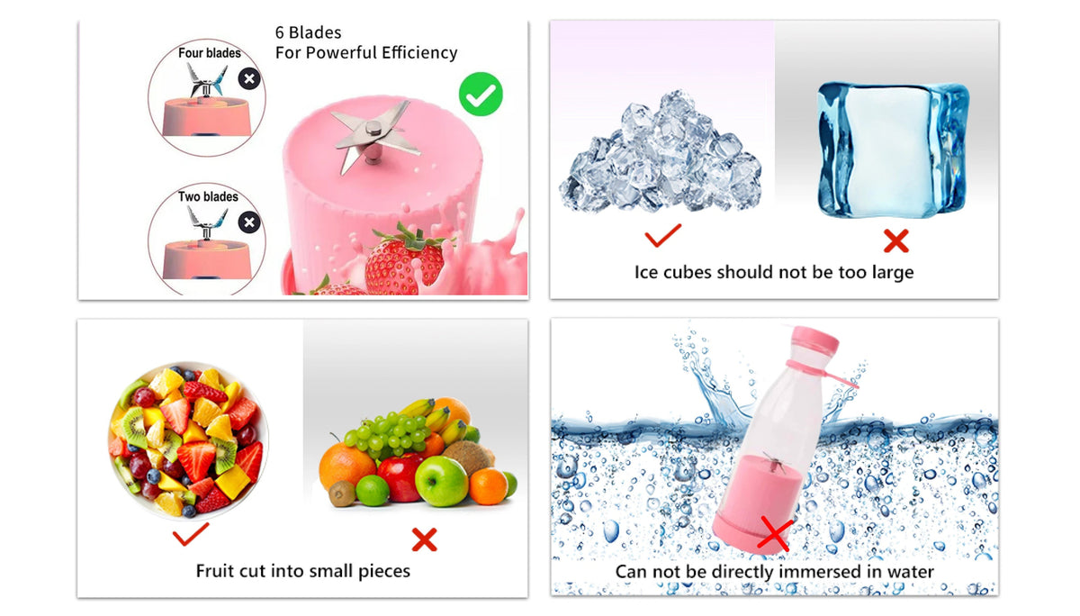 Blender Portable Juicer For Smoothie Juice Vegetable Shakes With 4 Blades Wireless Charging Mini Personal Size Mixer Bottle Grinder