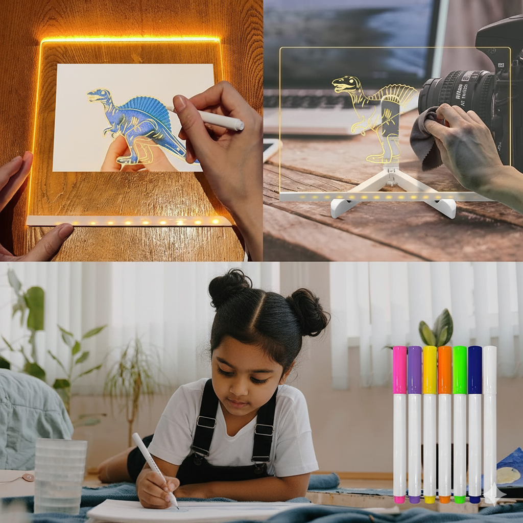 LED Acrylic Writing Board with Light & 7 Pens