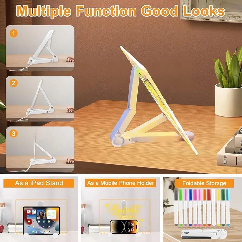 LED Acrylic Writing Board with Light & 7 Pens