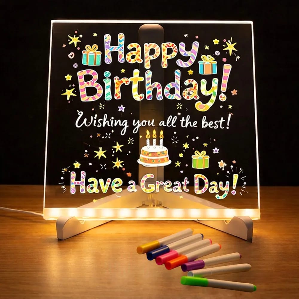 LED Acrylic Writing Board with Light & 7 Pens