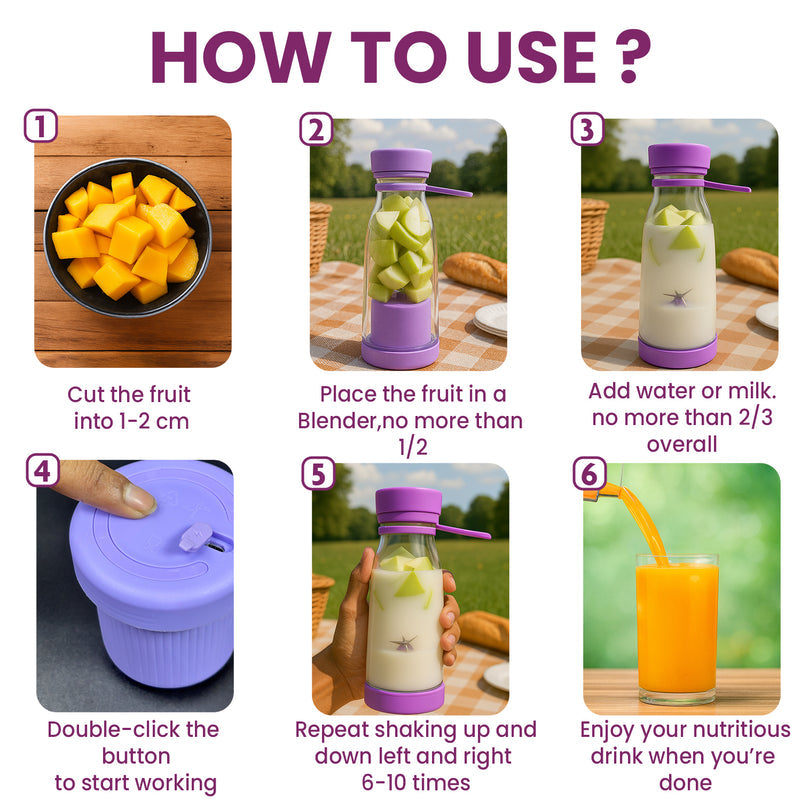 Blender Portable Juicer For Smoothie Juice Vegetable Shakes With 4 Blades Wireless Charging Mini Personal Size Mixer Bottle Grinder